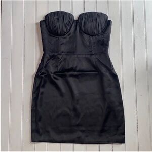 Naked Wardrobe The Statement Satin Corset Strapless Mini Dress Black Size S